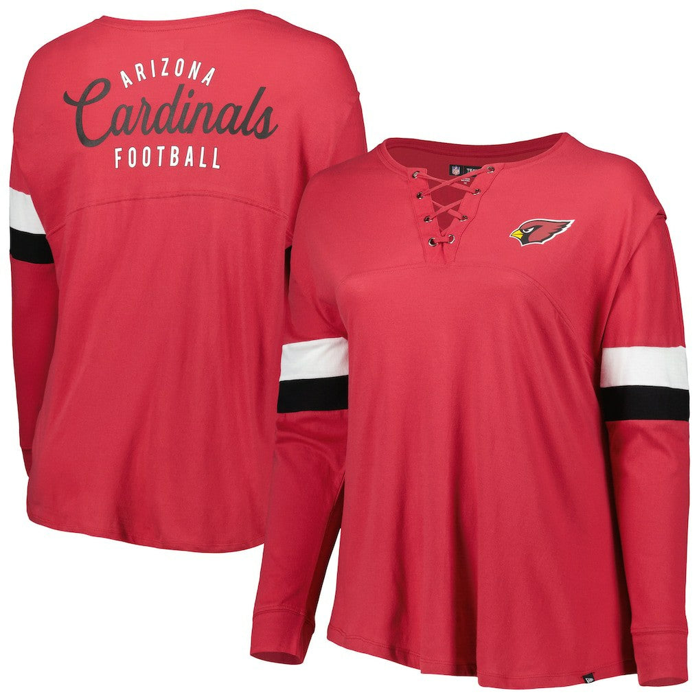 Women's Plus Size Athletic Varsity Lace-Up V-Neck Long Sleeve T-Shirt - Arizona Cardinals T-shirts