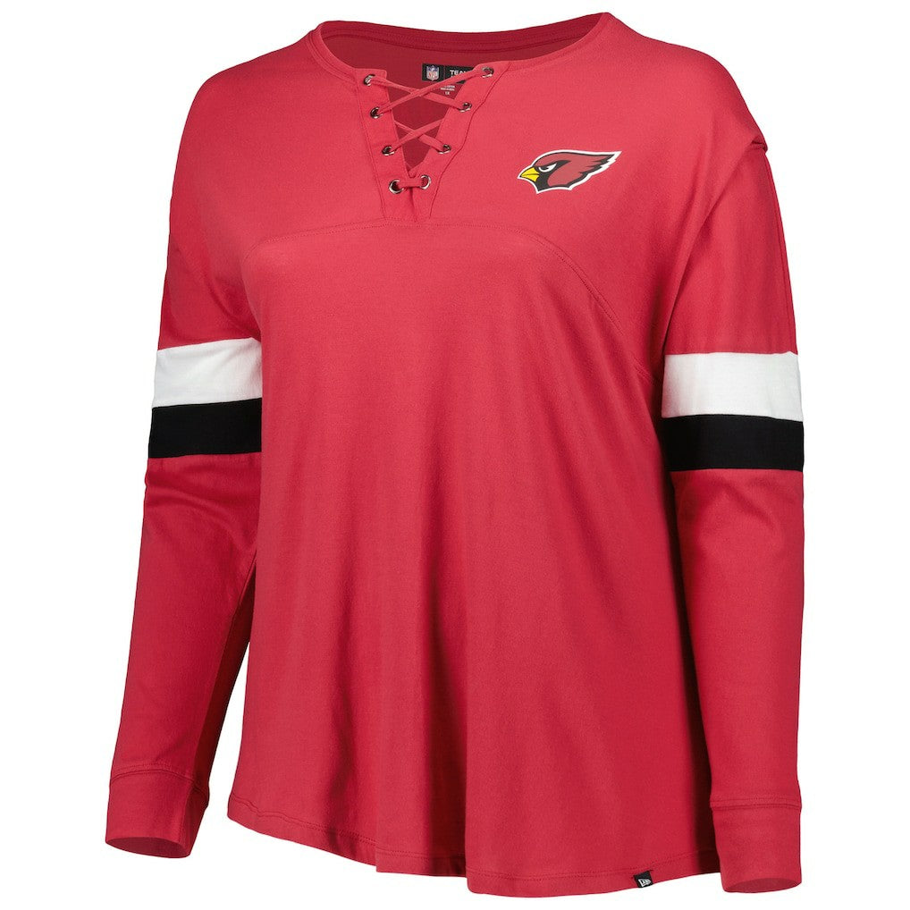 Women's Plus Size Athletic Varsity Lace-Up V-Neck Long Sleeve T-Shirt - Arizona Cardinals T-shirts