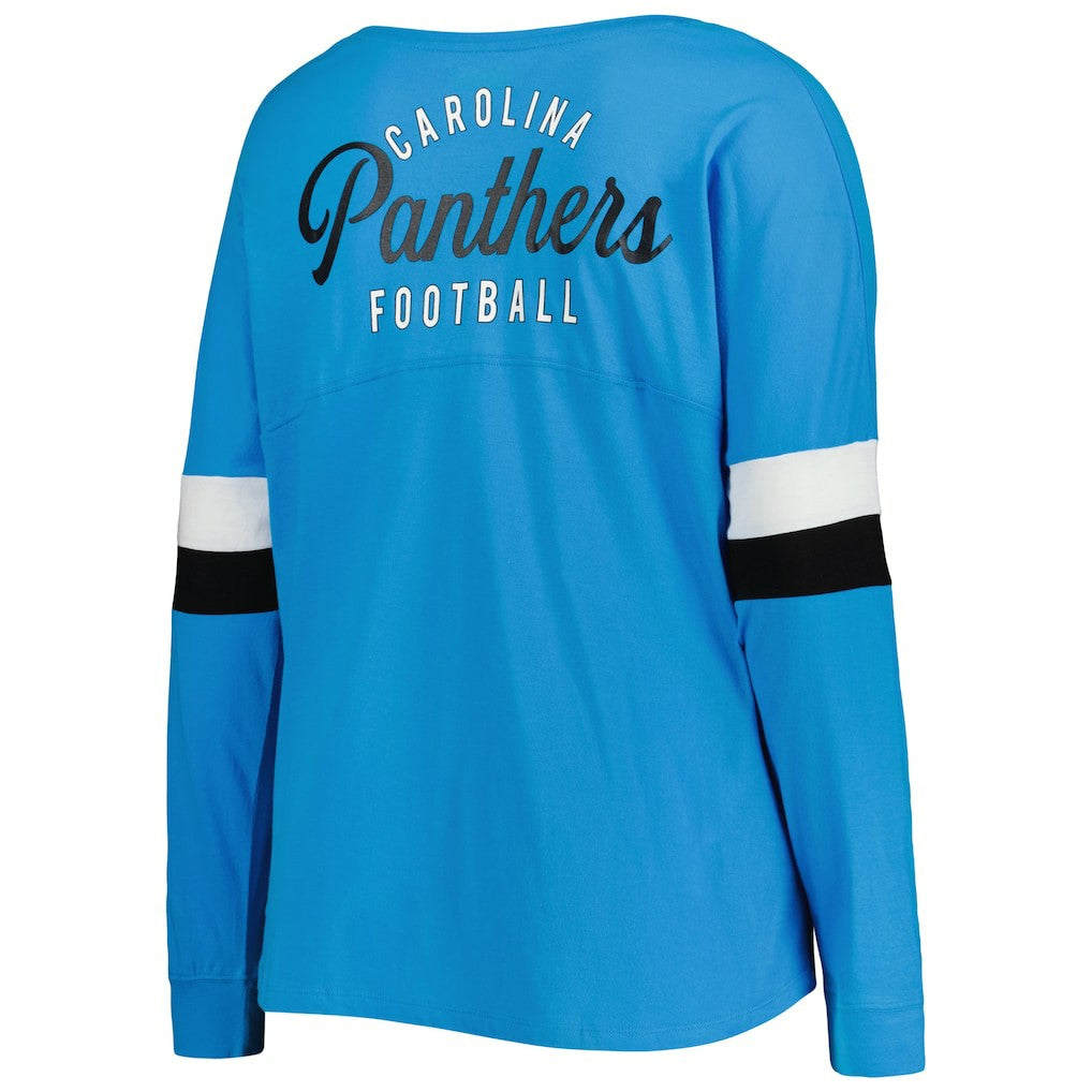 Women's Plus Size Athletic Varsity Lace-Up V-Neck Long Sleeve T-Shirt - Carolina Panthers T-shirts