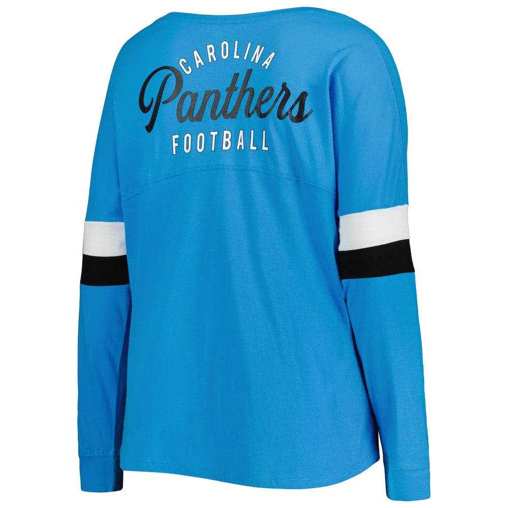 Women's Plus Size Athletic Varsity Lace-Up V-Neck Long Sleeve T-Shirt - Carolina Panthers T-shirts