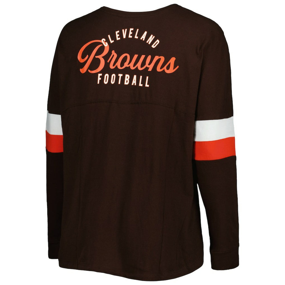 Women's Plus Size Athletic Varsity Lace-Up V-Neck Long Sleeve T-Shirt - Cleveland Browns T-shirts