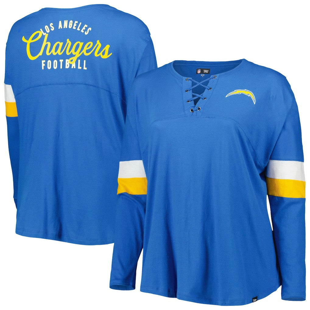 Women's Plus Size Athletic Varsity Lace-Up V-Neck Long Sleeve T-Shirt - Los Angeles Chargers T-shirts