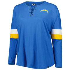 Women's Plus Size Athletic Varsity Lace-Up V-Neck Long Sleeve T-Shirt - Los Angeles Chargers T-shirts