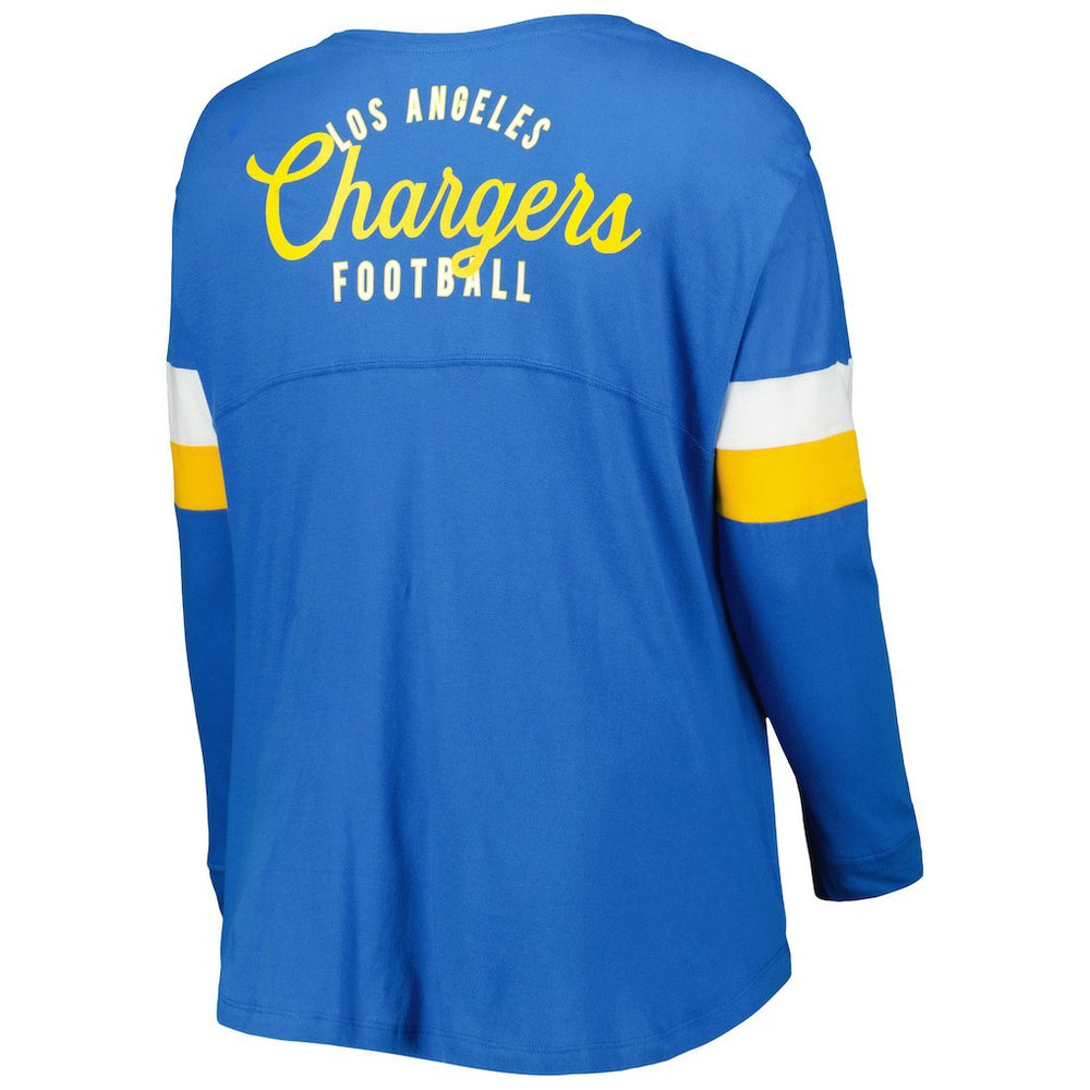Women's Plus Size Athletic Varsity Lace-Up V-Neck Long Sleeve T-Shirt - Los Angeles Chargers T-shirts