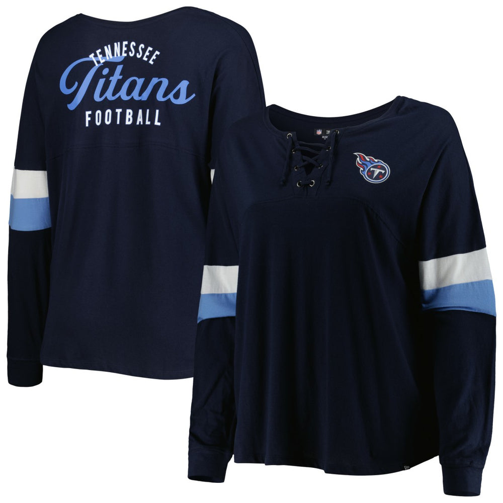 Women's Plus Size Athletic Varsity Lace-Up V-Neck Long Sleeve T-Shirt - Tennessee Titans T-shirts