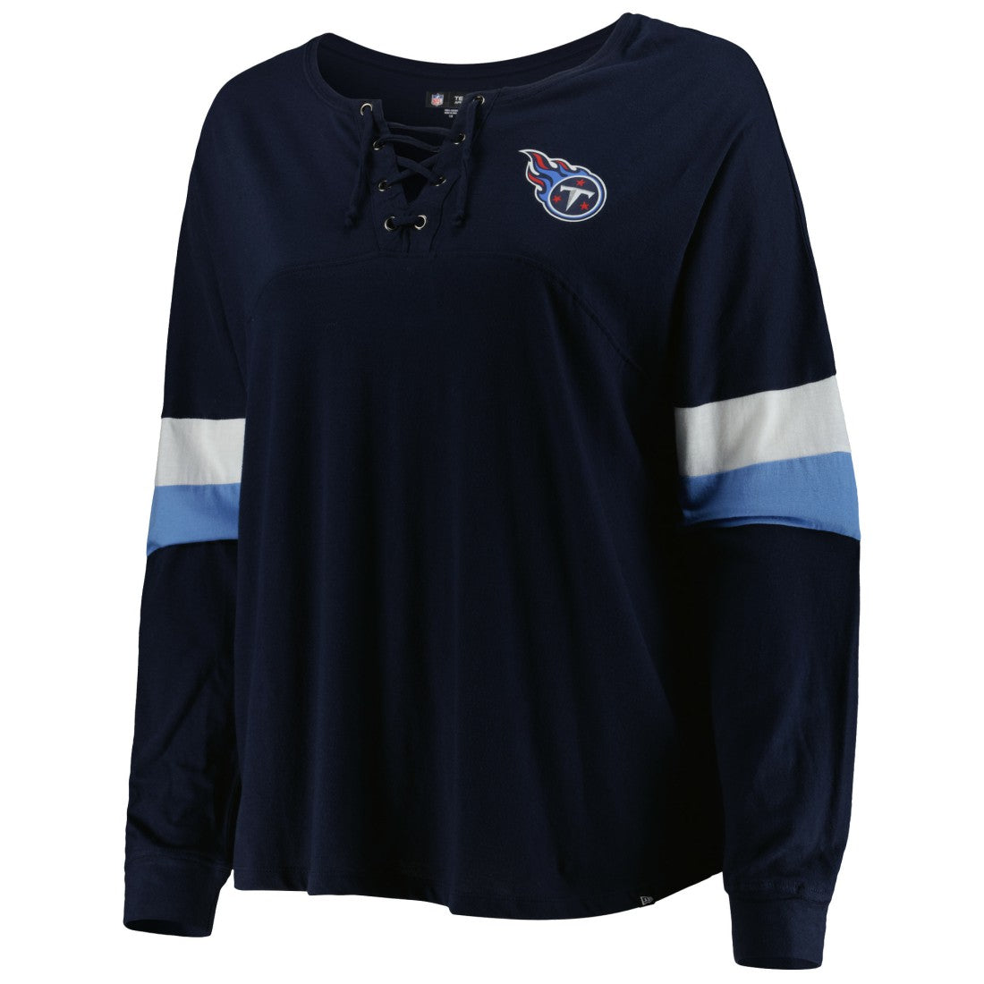 Women's Plus Size Athletic Varsity Lace-Up V-Neck Long Sleeve T-Shirt - Tennessee Titans T-shirts