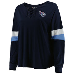 Women's Plus Size Athletic Varsity Lace-Up V-Neck Long Sleeve T-Shirt - Tennessee Titans T-shirts