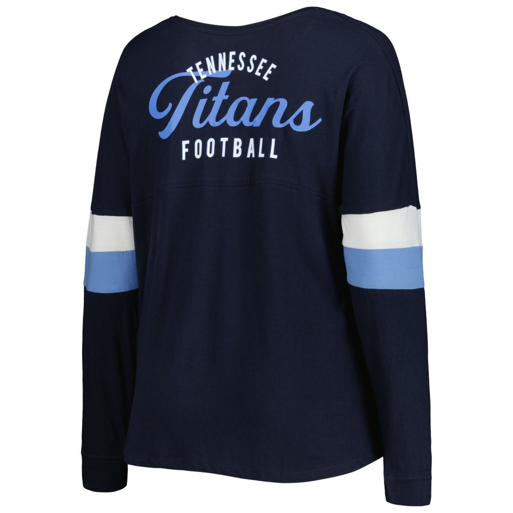 Women's Plus Size Athletic Varsity Lace-Up V-Neck Long Sleeve T-Shirt - Tennessee Titans T-shirts