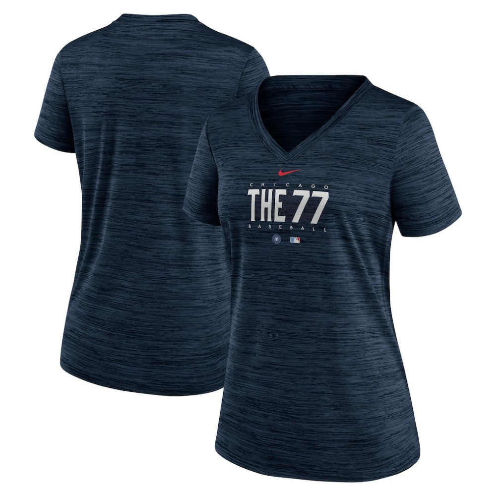 Navy Chicago Cubs Nike Women's City Connect Velocity Practice Performance V-Neck T-Shirt