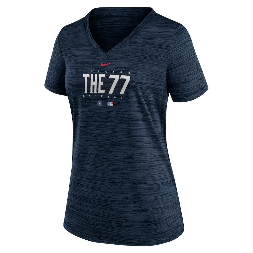 Navy Chicago Cubs Nike Women's City Connect Velocity Practice Performance V-Neck T-Shirt