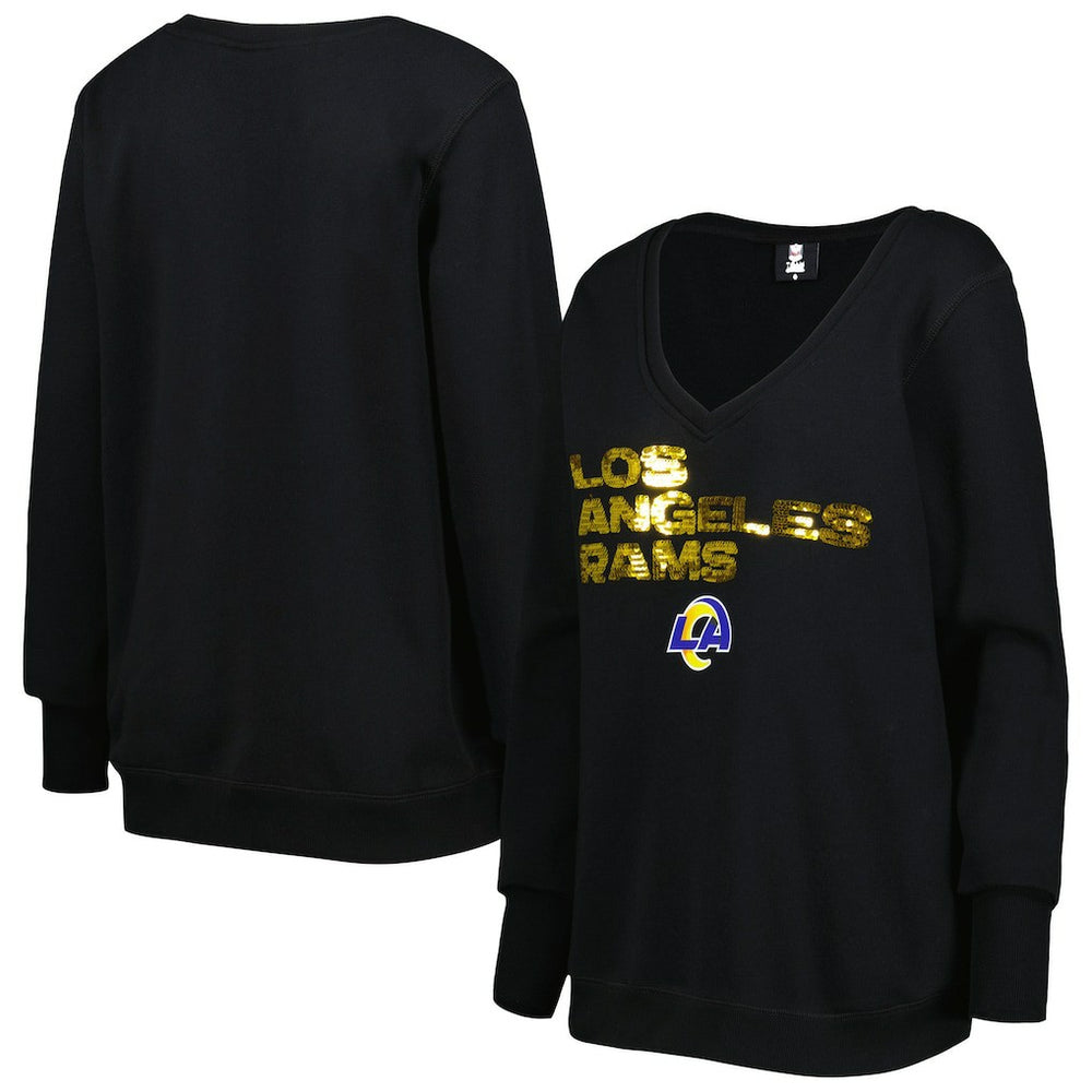 Cuce Women's Sequin Logo V-Neck Pullover Sweatshirt - Los Angeles Rams Pullover