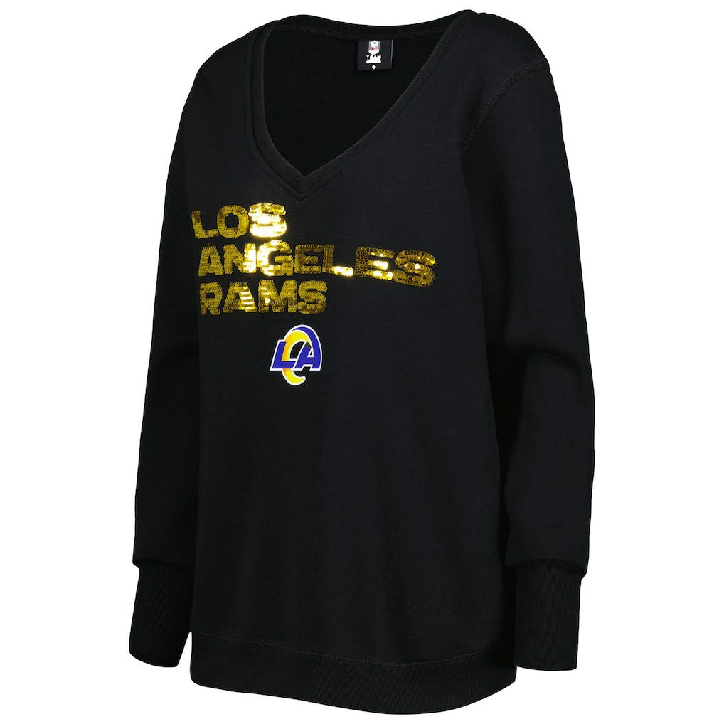 Cuce Women's Sequin Logo V-Neck Pullover Sweatshirt - Los Angeles Rams Pullover