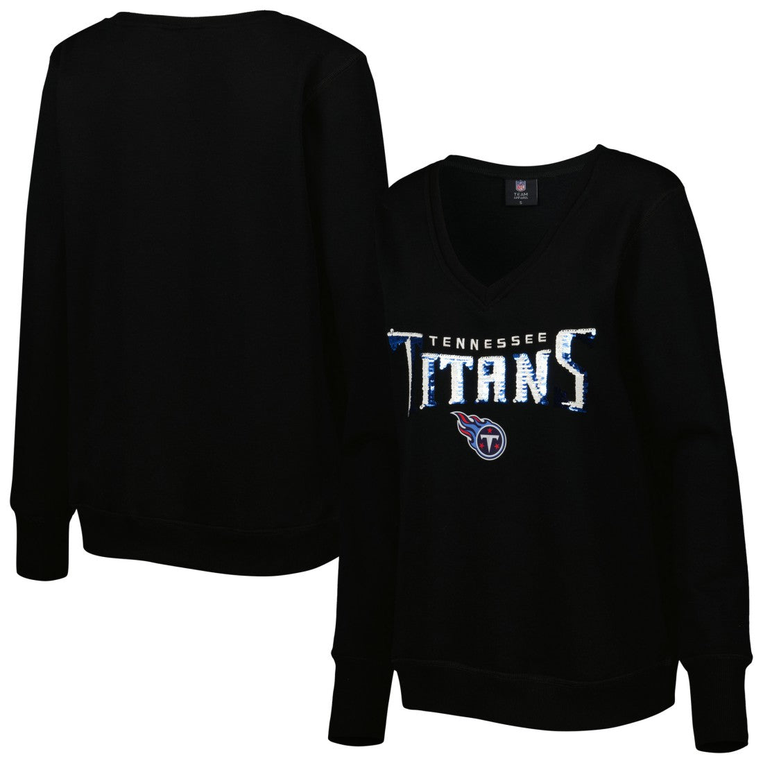 Cuce Women's Sequin Logo V-Neck Pullover Sweatshirt - Tennessee Titans Pullover