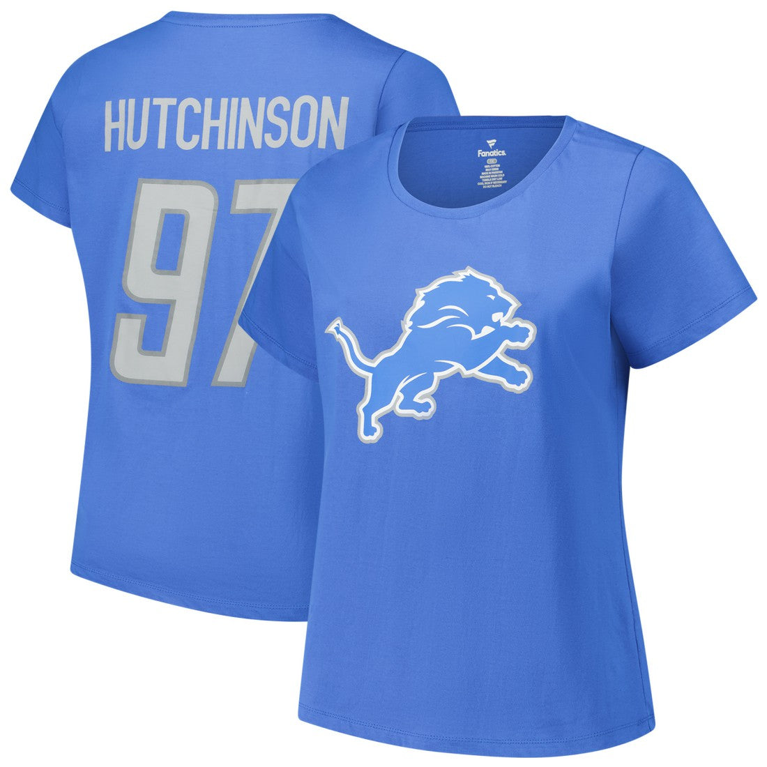 Aidan Hutchinson  Women's Plus Size Fair Catch Name & Number Scoop Neck T-Shirt - Detroit Lions T-shirts