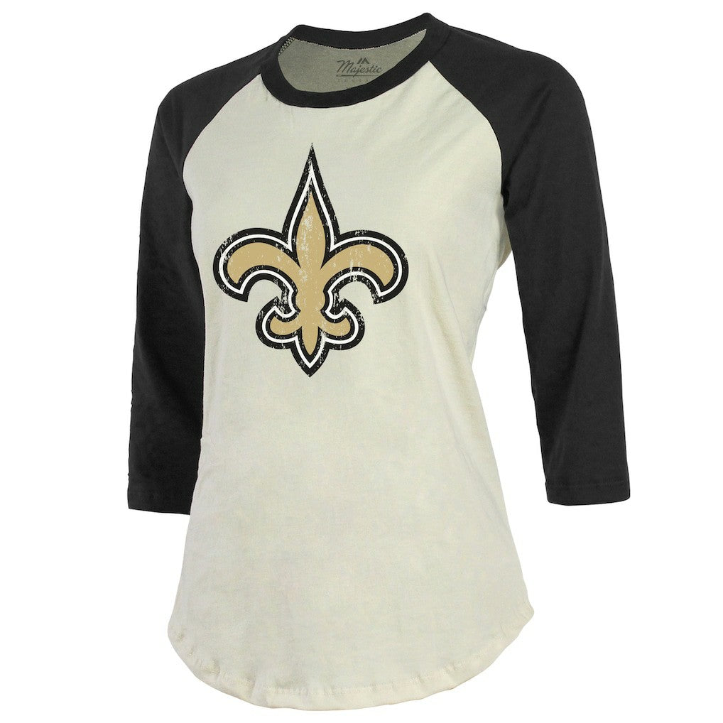 Tyrann Mathieu  Majestic Threads Women's Player Name & Number Tri-Blend Three-Quarter Sleeve T-Shirt - New Orleans Saints T-shirts