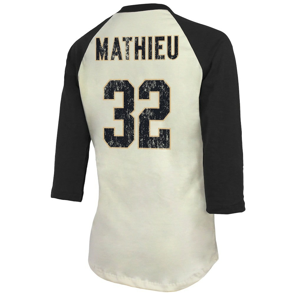 Tyrann Mathieu  Majestic Threads Women's Player Name & Number Tri-Blend Three-Quarter Sleeve T-Shirt - New Orleans Saints T-shirts