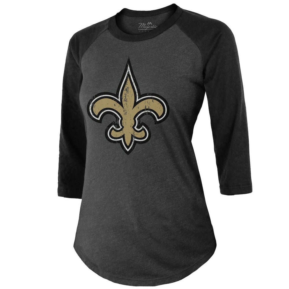 Tyrann Mathieu  Majestic Threads Women's Name & Number Raglan 3/4 Sleeve T-Shirt - New Orleans Saints T-shirts