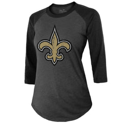 Tyrann Mathieu  Majestic Threads Women's Name & Number Raglan 3/4 Sleeve T-Shirt - New Orleans Saints T-shirts