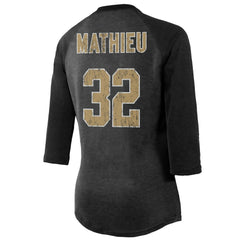 Tyrann Mathieu  Majestic Threads Women's Name & Number Raglan 3/4 Sleeve T-Shirt - New Orleans Saints T-shirts