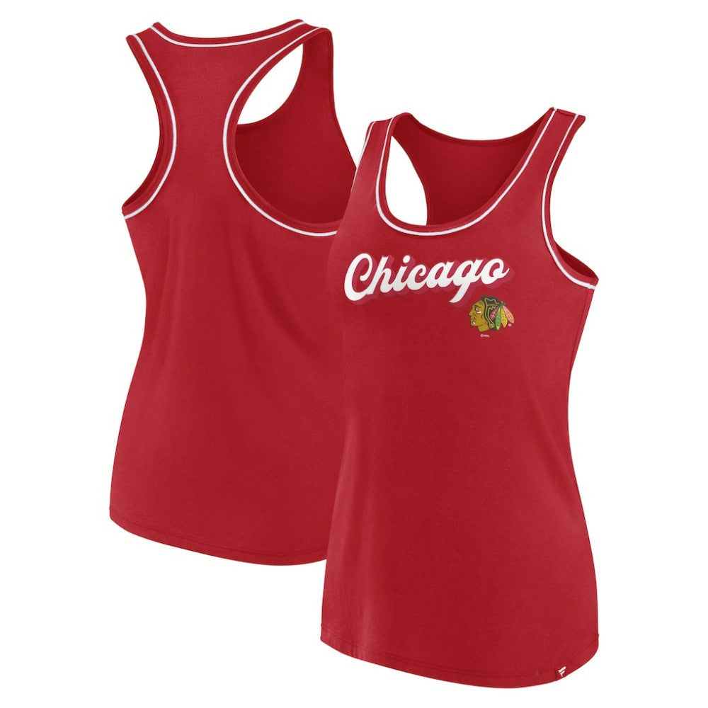 NHL Chicago Blackhawks Fanatics Women's Wordmark Logo Racerback Scoop Neck Tank Top
