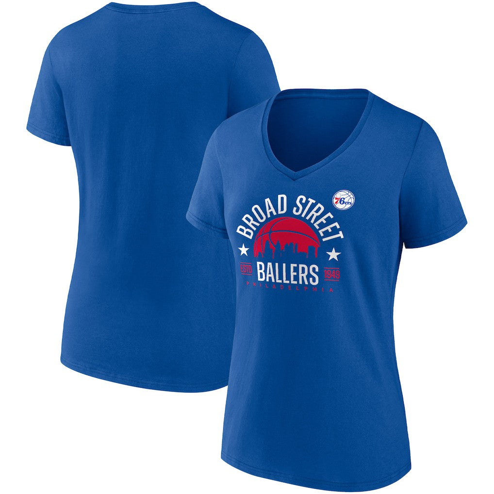 Fanatics Philadelphia 76ers Women's Hometown Collection Broad Street Ballers V-Neck T-Shirt