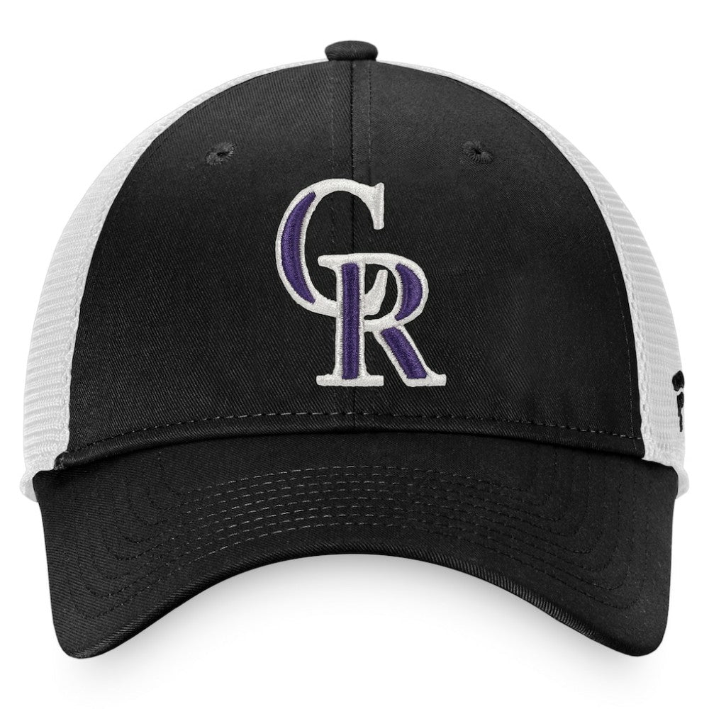 Black/White Colorado Rockies Fanatics Cooperstown Collection Core Trucker Snapback Hat
