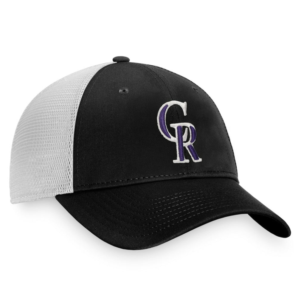 Black/White Colorado Rockies Fanatics Cooperstown Collection Core Trucker Snapback Hat