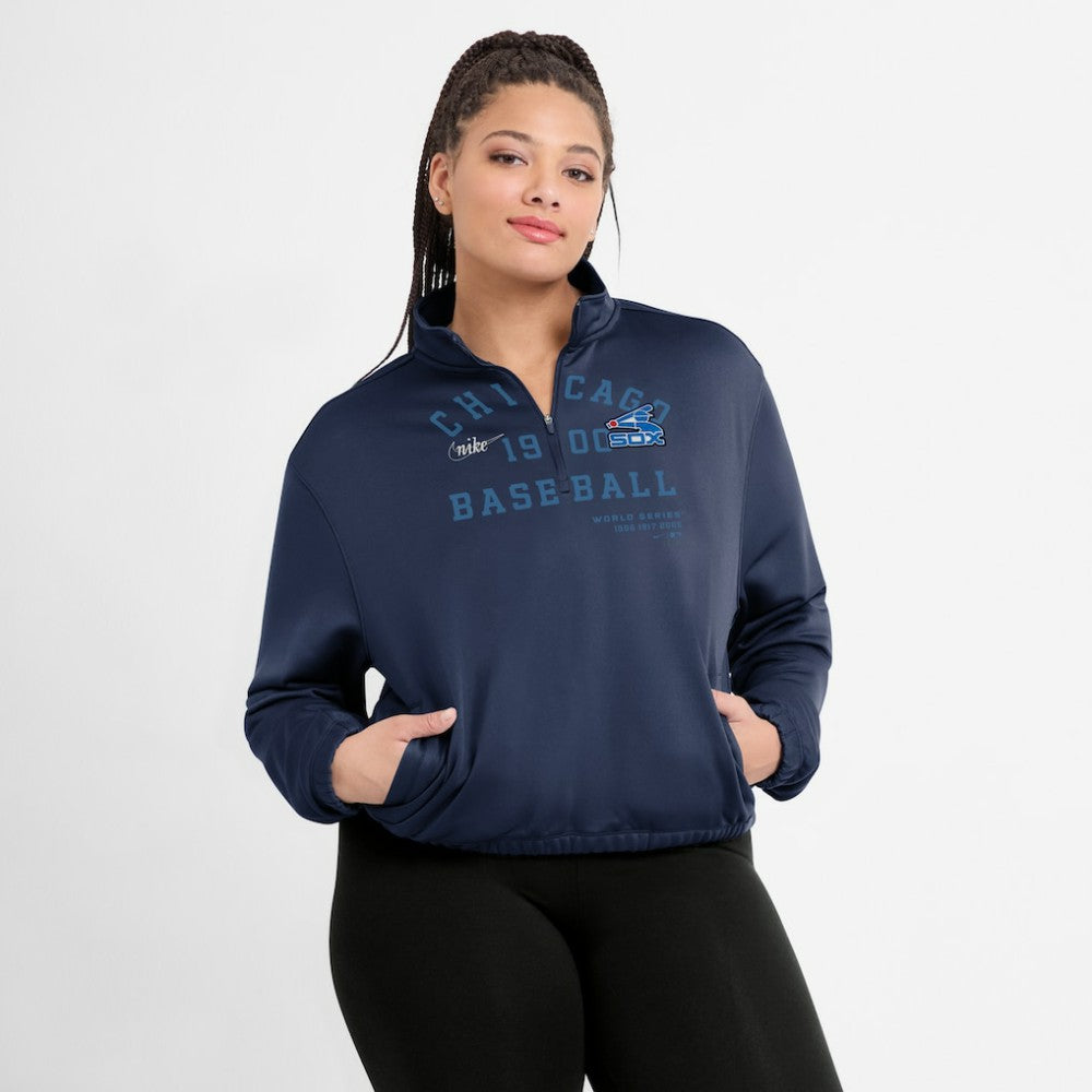 Navy Chicago White Sox Nike Women's Rewind Splice Half-Zip Semi-Cropped Bubble Hem Sweatshirt