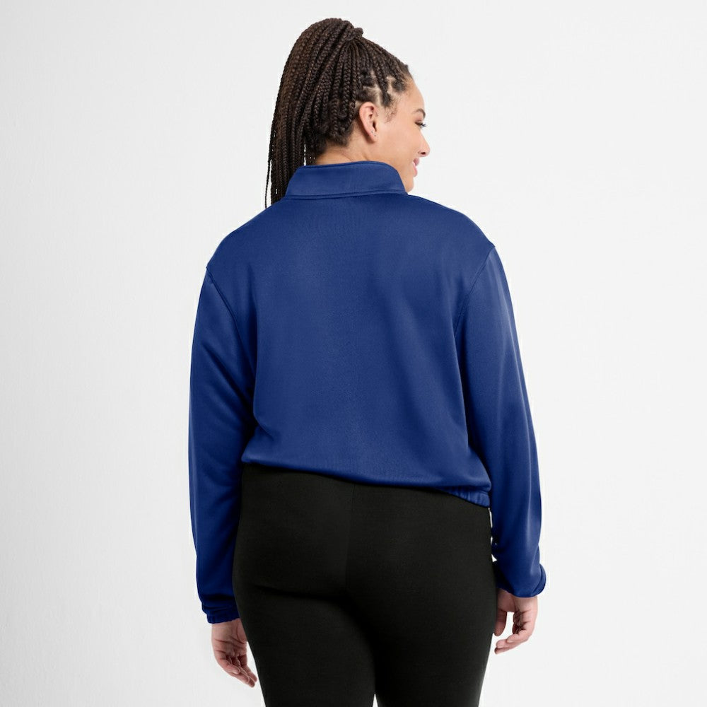 Royal Milwaukee Brewers Nike Women's Rewind Splice Half-Zip Semi-Cropped Bubble Hem Sweatshirt