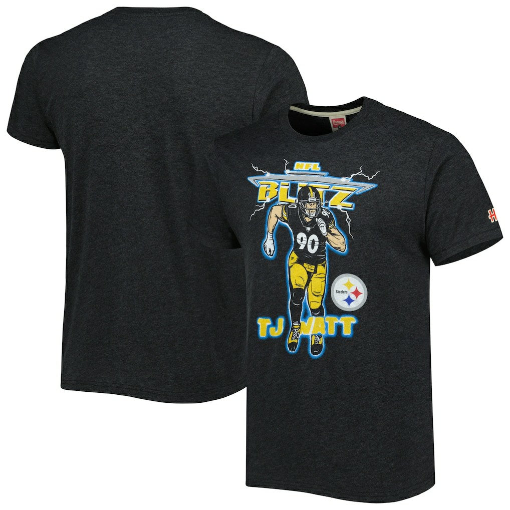 T.J. Watt  Homage Unisex NFL Blitz Player Tri-Blend T-Shirt - Pittsburgh Steelers T-shirts