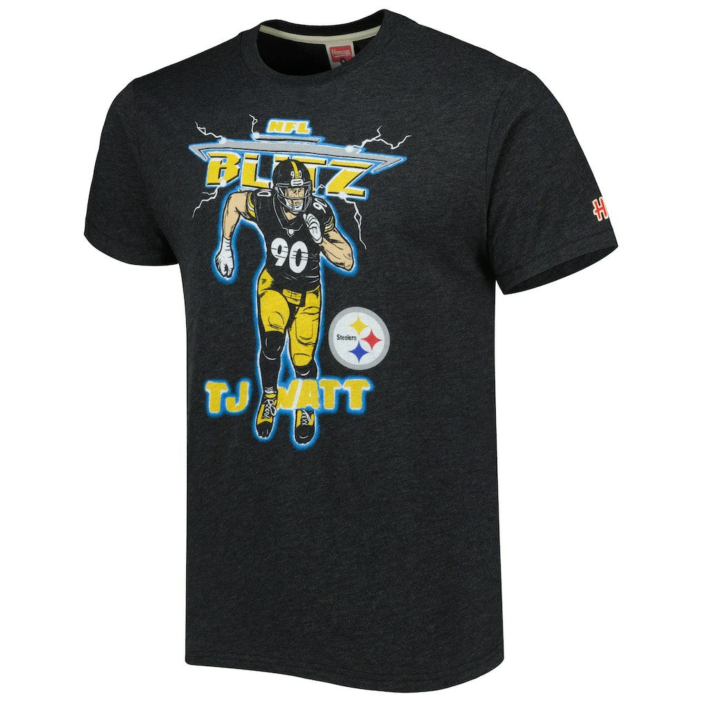 T.J. Watt  Homage Unisex NFL Blitz Player Tri-Blend T-Shirt - Pittsburgh Steelers T-shirts