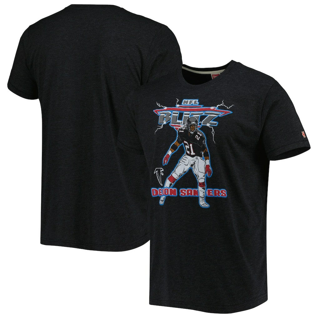 Deion Sanders  Homage Unisex NFL Blitz Retired Player Tri-Blend T-Shirt - Atlanta Falcons T-shirts