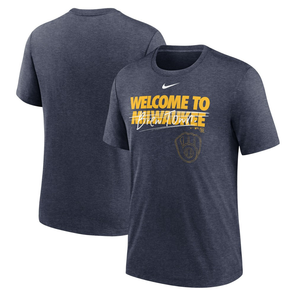 Heather Navy Milwaukee Brewers Nike Home Spin Tri-Blend T-Shirt