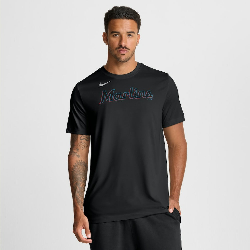 Black Miami Marlins Nike New Legend Wordmark Dri-FIT T-Shirt