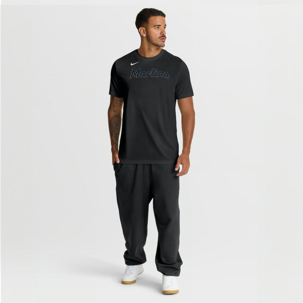 Black Miami Marlins Nike New Legend Wordmark Dri-FIT T-Shirt
