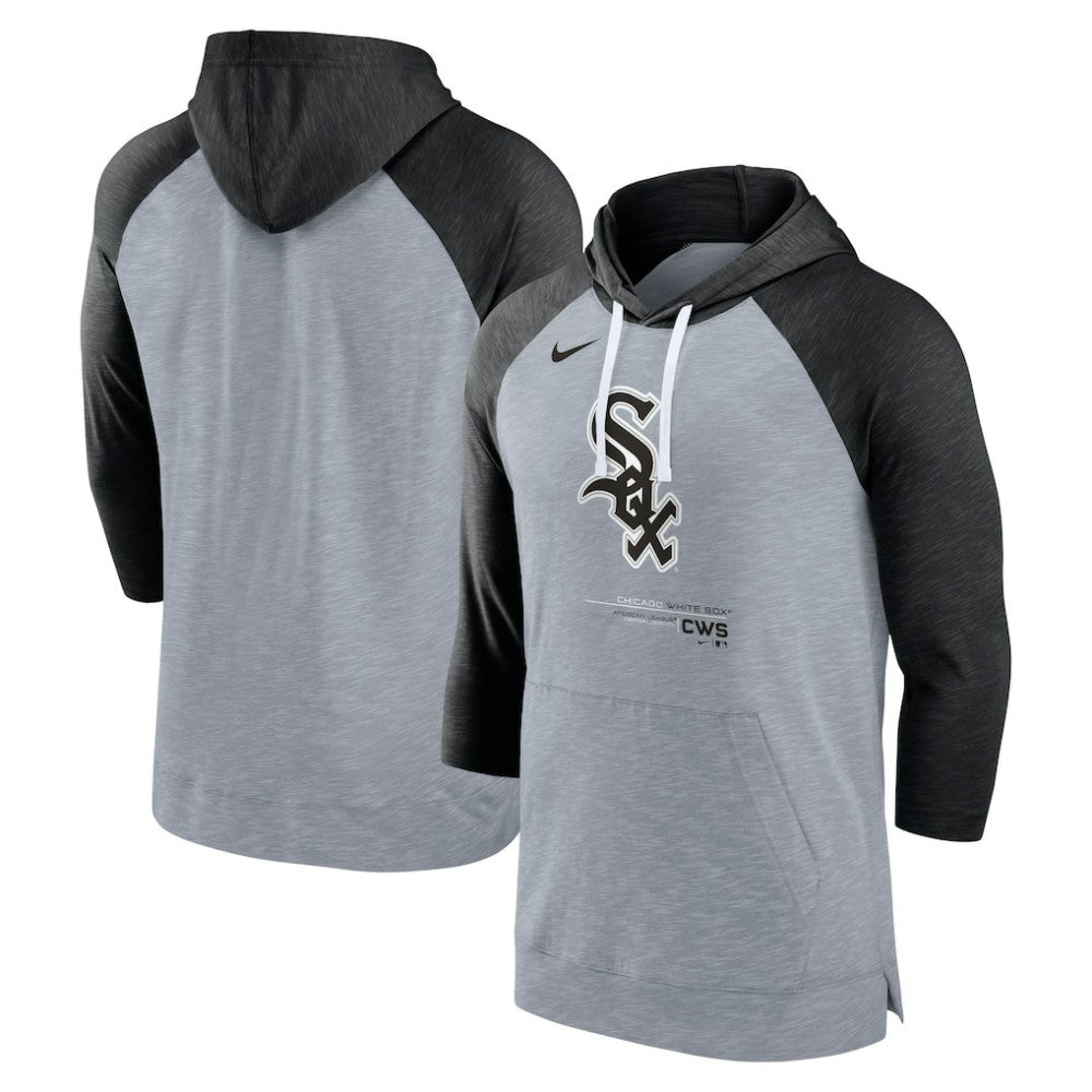 Heather Gray/Heather Black Chicago White Sox Nike Baseball Raglan 3/4-Sleeve Pullover Hoodie