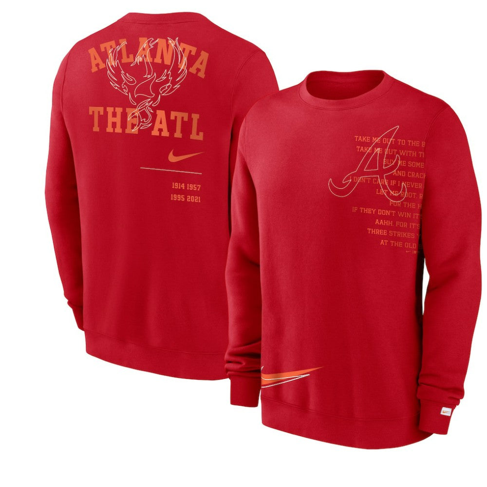 Red Atlanta Braves Nike Statement Ball Game Fleece Pullover Sweatshirt