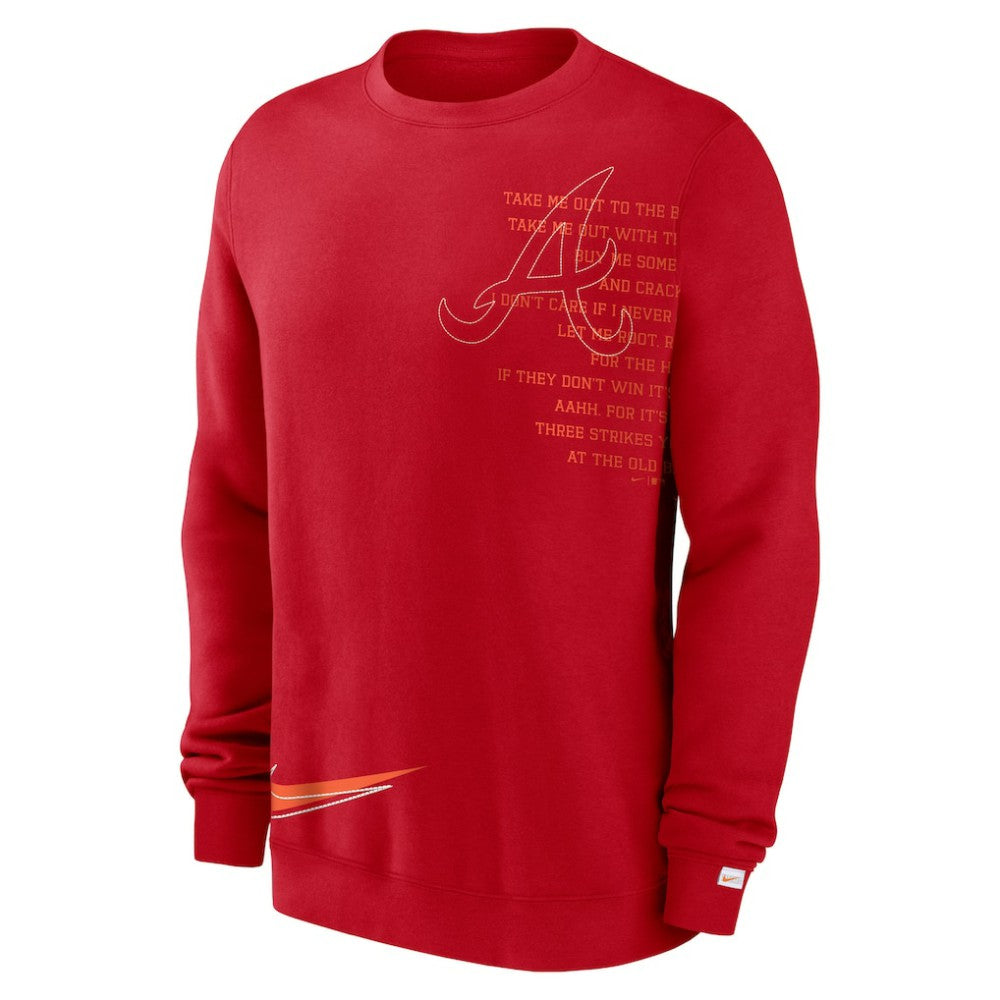 Red Atlanta Braves Nike Statement Ball Game Fleece Pullover Sweatshirt