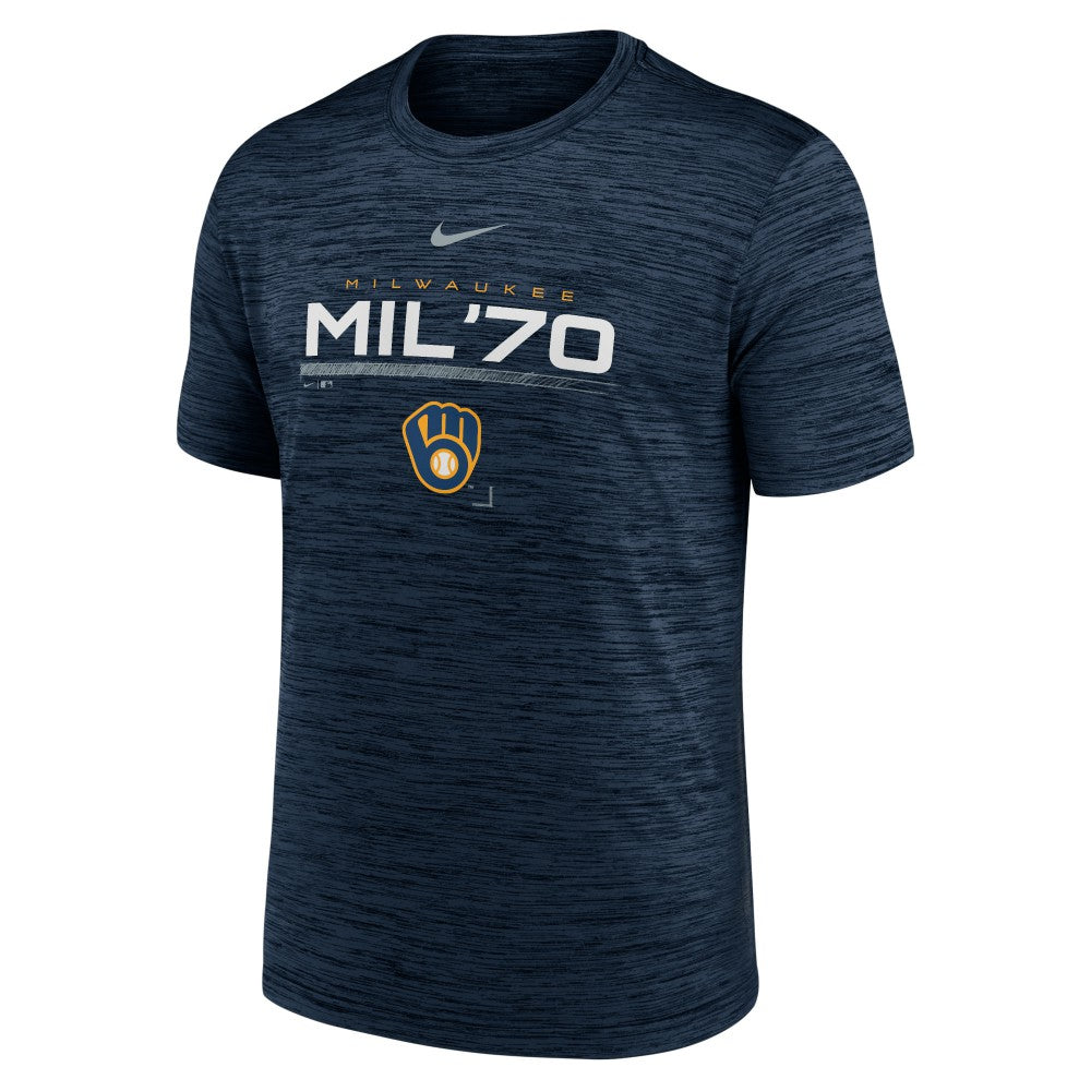 Navy Milwaukee Brewers Nike Wordmark Velocity Performance T-Shirt