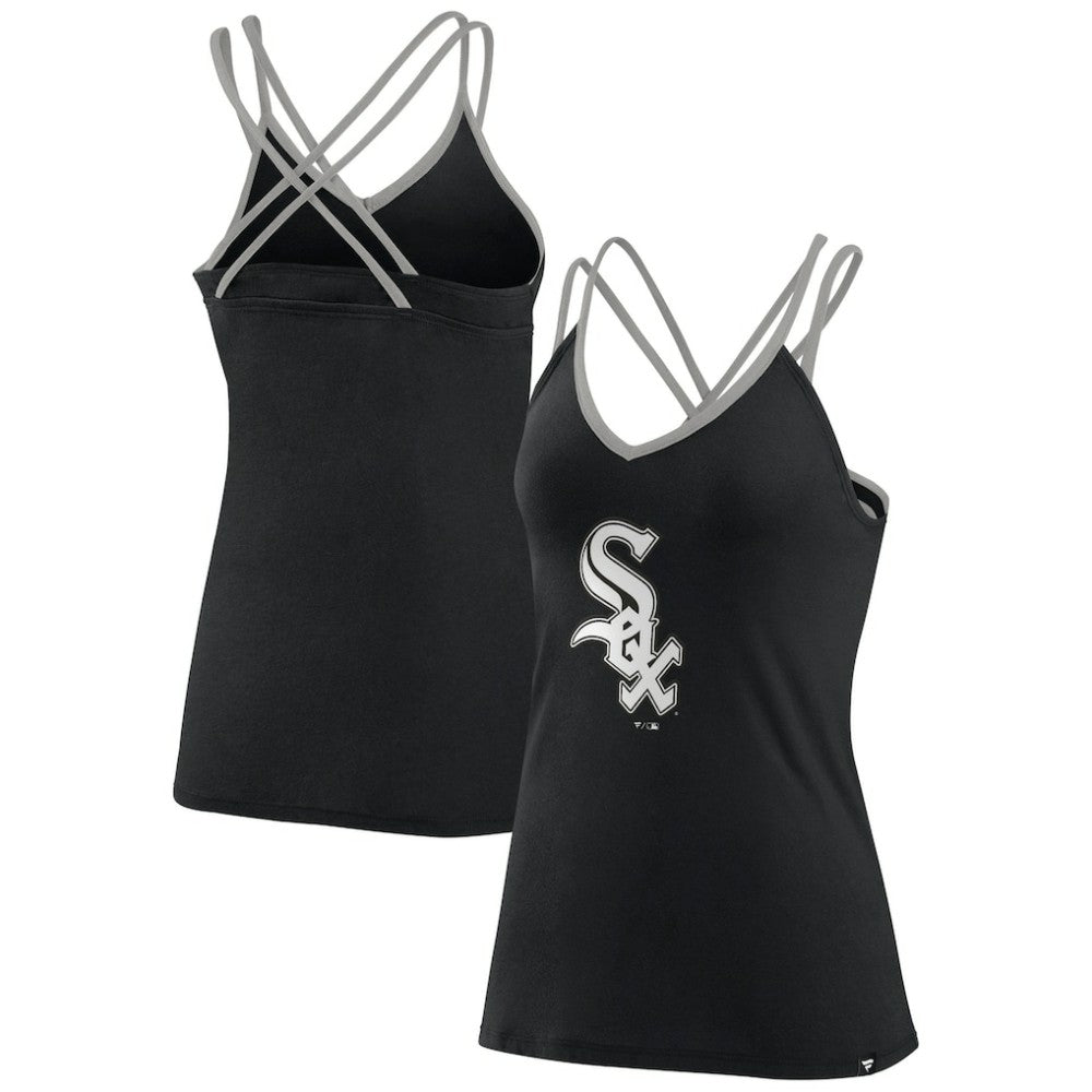 Black Chicago White Sox Fanatics Women's Barrel It Up Cross Back V-Neck Tank Top