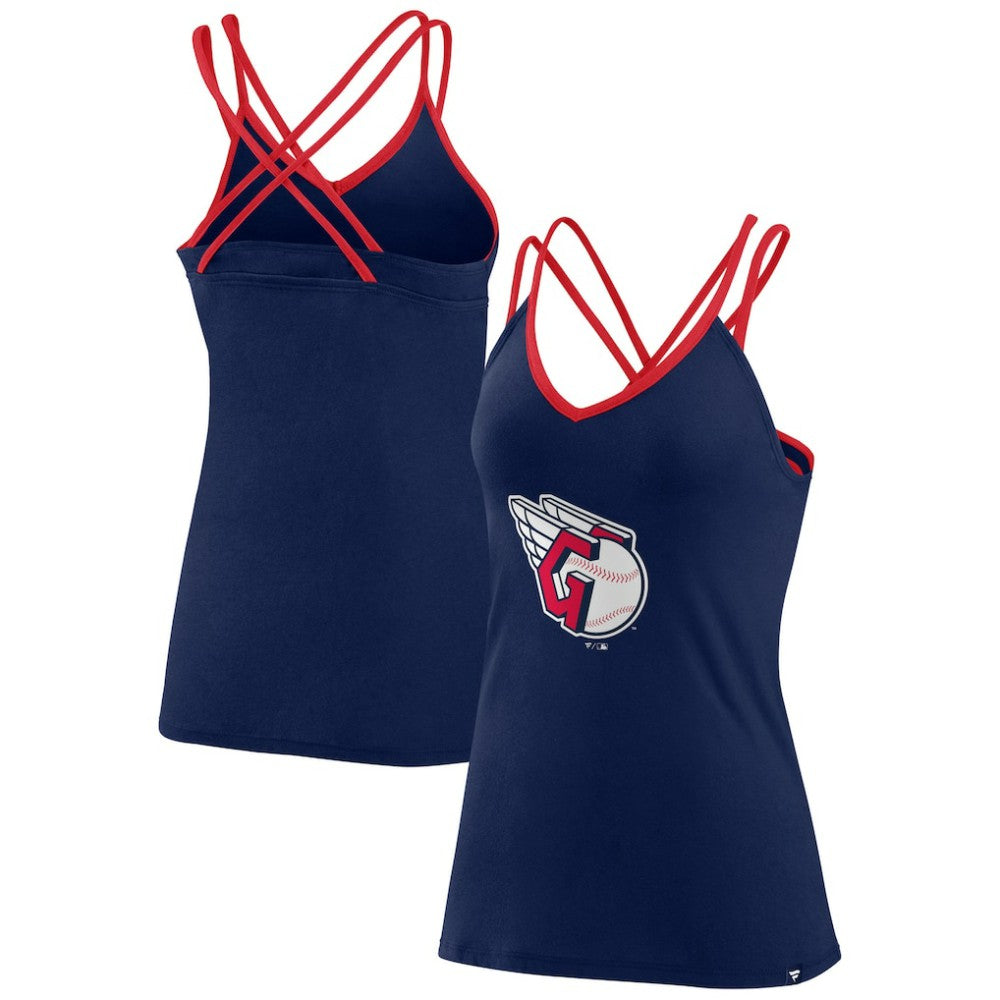 Navy Cleveland Guardians Fanatics Women's Barrel It Up Cross Back V-Neck Tank Top