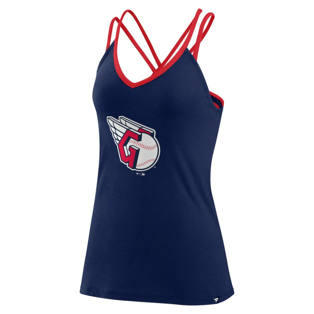Navy Cleveland Guardians Fanatics Women's Barrel It Up Cross Back V-Neck Tank Top