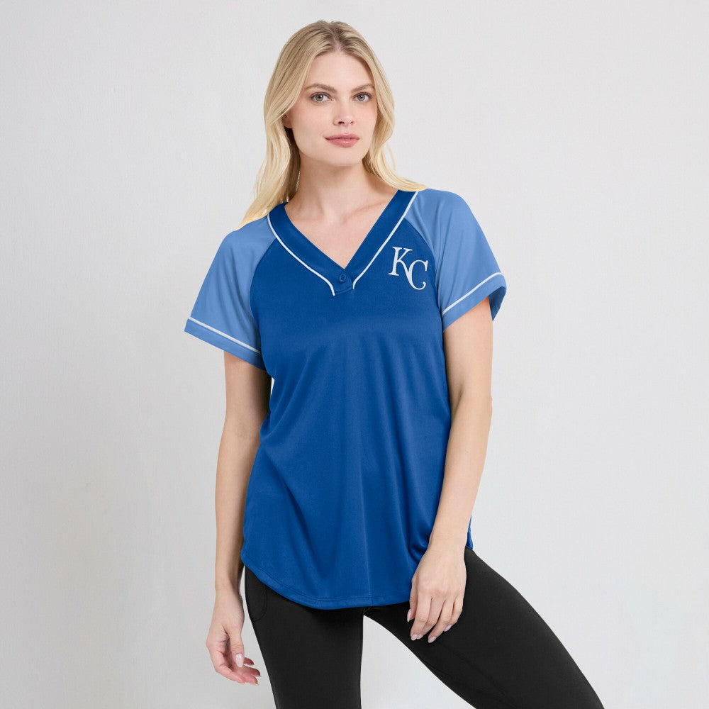 Royal Kansas City Royals Fanatics Women's Ultimate Style Raglan V-Neck T-Shirt