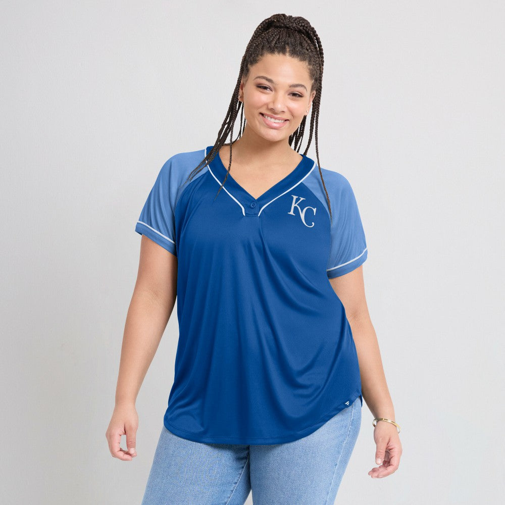 Royal Kansas City Royals Fanatics Women's Ultimate Style Raglan V-Neck T-Shirt
