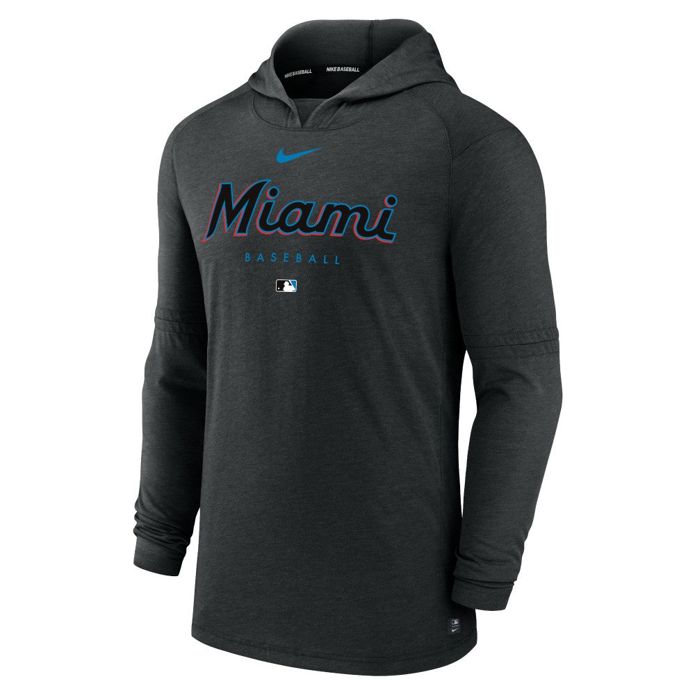 Heather Black Miami Marlins Nike Authentic Collection Lightweight Dri-FIT Hooded Pullover