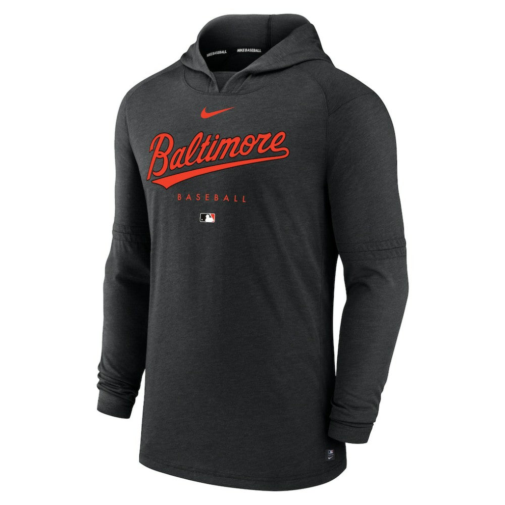 Heather Black Baltimore Orioles Nike Authentic Collection Lightweight Dri-FIT Hooded Pullover