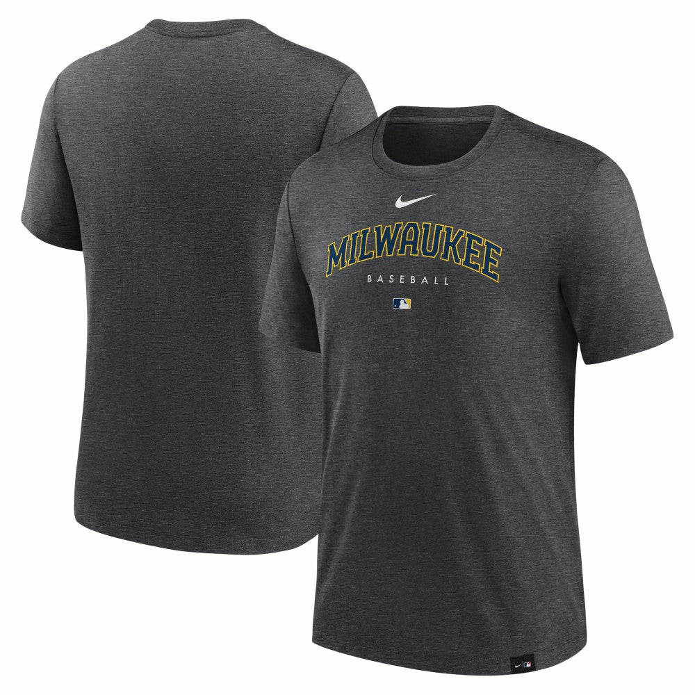 Heather Charcoal Milwaukee Brewers Nike Authentic Collection Early Work Tri-Blend Performance T-Shirt