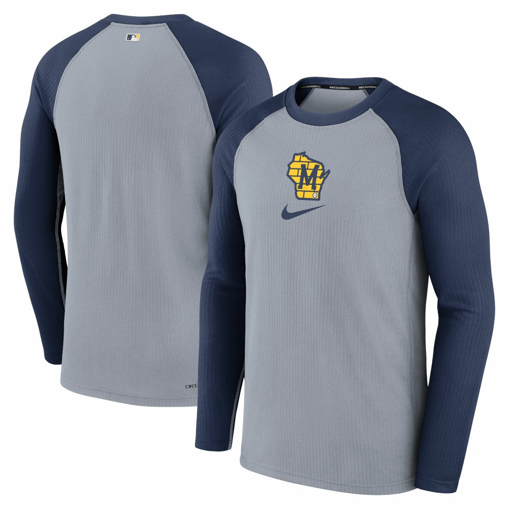 Gray Milwaukee Brewers Nike Authentic Collection Game Raglan Performance Long Sleeve T-Shirt