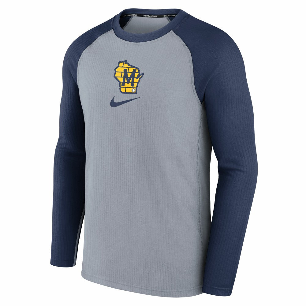Gray Milwaukee Brewers Nike Authentic Collection Game Raglan Performance Long Sleeve T-Shirt