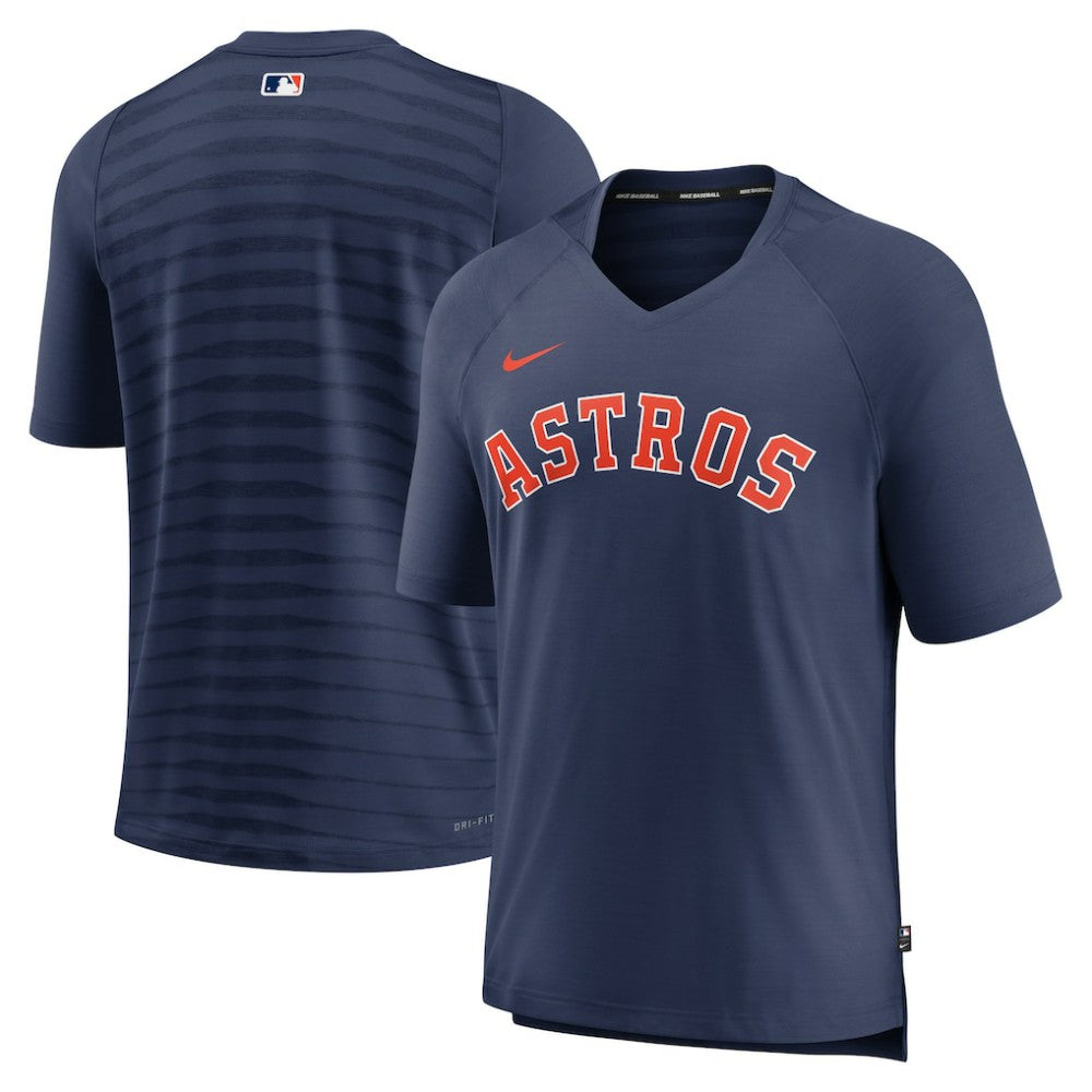 Navy Houston Astros Nike Authentic Collection Pregame Raglan Performance V-Neck T-Shirt